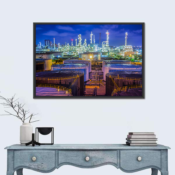 Oil Refinery at Night Canvas Wall Art