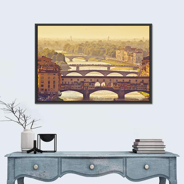 Ponte Vecchio at Golden Hour, Florence Cityscape Canvas Wall Art