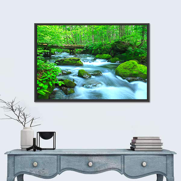 Stream In Spring Forest Canvas Wall Art