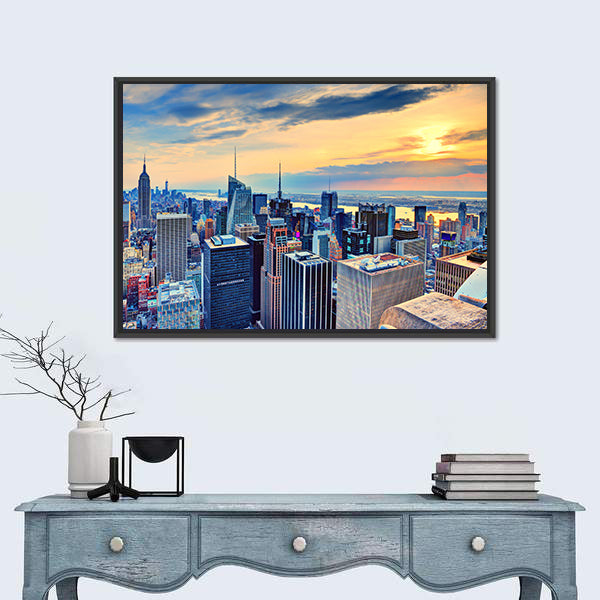 New York City Skyline at Dusk Canvas Wall Art