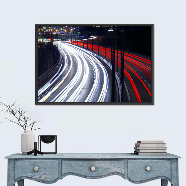 Light Trails From Cars In Stockholm Canvas Wall Art