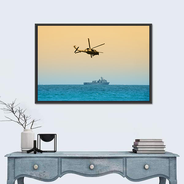 Military Helicopter On Patrol Canvas Wall Art
