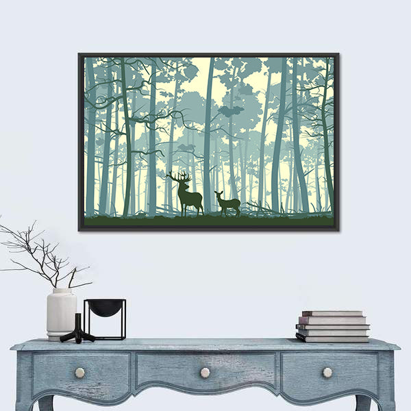Wild Deer In Forest Canvas Wall Art