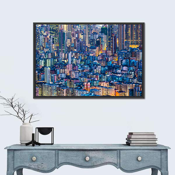 Hong Kong At Night Canvas Wall Art