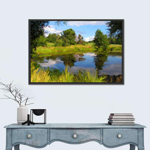 Hand Drawn Summer Lake Canvas Wall Art