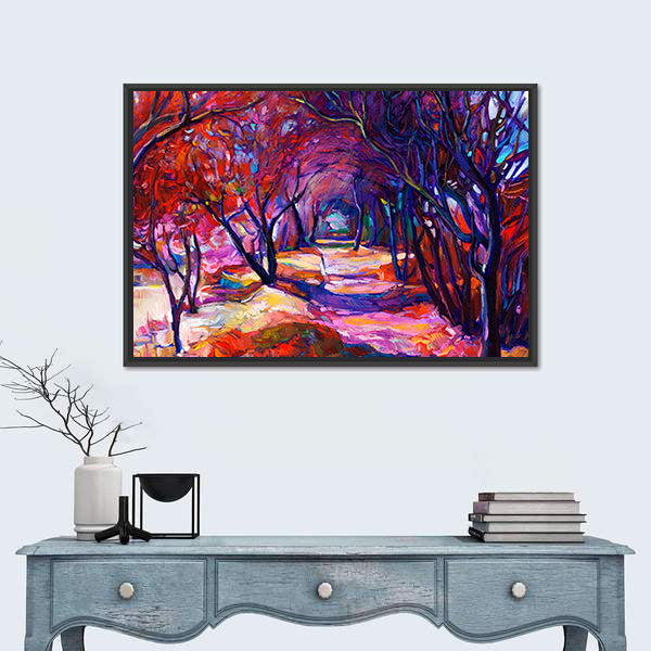 Sunlit Forest Path Canvas Wall Art