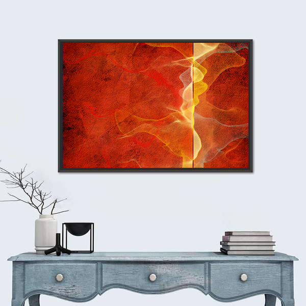 Fiery Marble Abstract in Red and Gold Canvas Wall Art