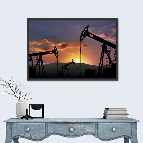 Oil Pumpjacks at Sunset Canvas Wall Art