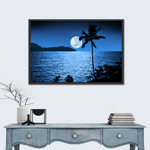 Full Moon Over Ocean Canvas Wall Art