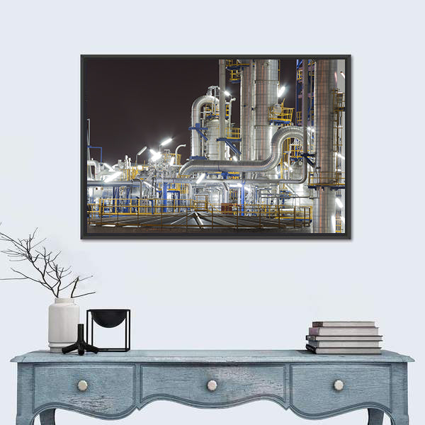 Chemical Industrial Plant at Night Canvas Wall Art
