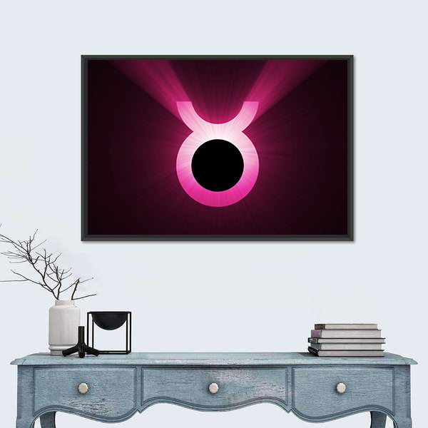 Glowing Pink Taurus Zodiac Symbol Canvas Wall Art