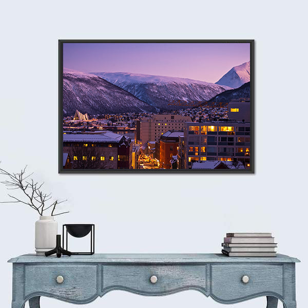 Tromso Cityscape At Dusk In Norway Canvas Wall Art