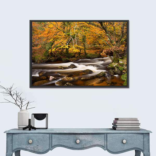 Autumn River in Dartmoor, Devon Canvas Wall Art
