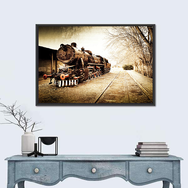 Antique Steam Locomotive in Sepia Canvas Wall Art