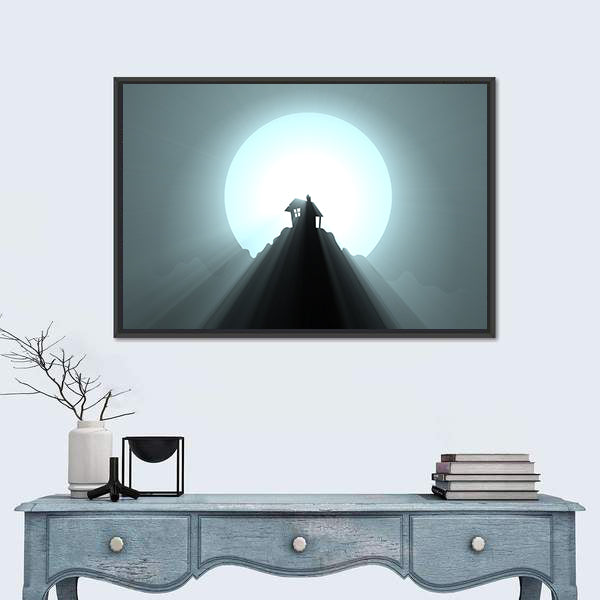 Halloween House Under Giant Moon Canvas Wall Art