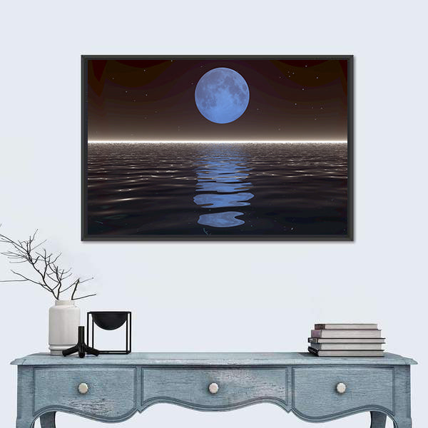Surreal Moonset Over Water Canvas Wall Art