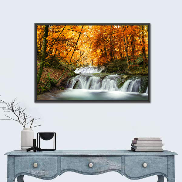 Waterfall In Autumn Forest Thailand Canvas Wall Art