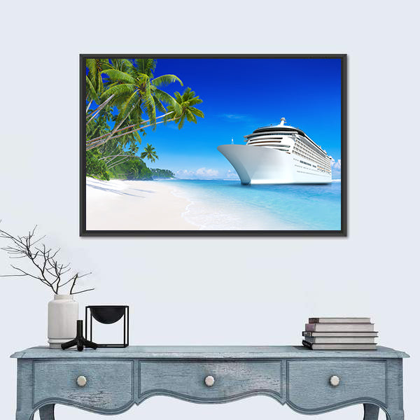 Summertime Cruise Ship by Tropical Beach Canvas Wall Art