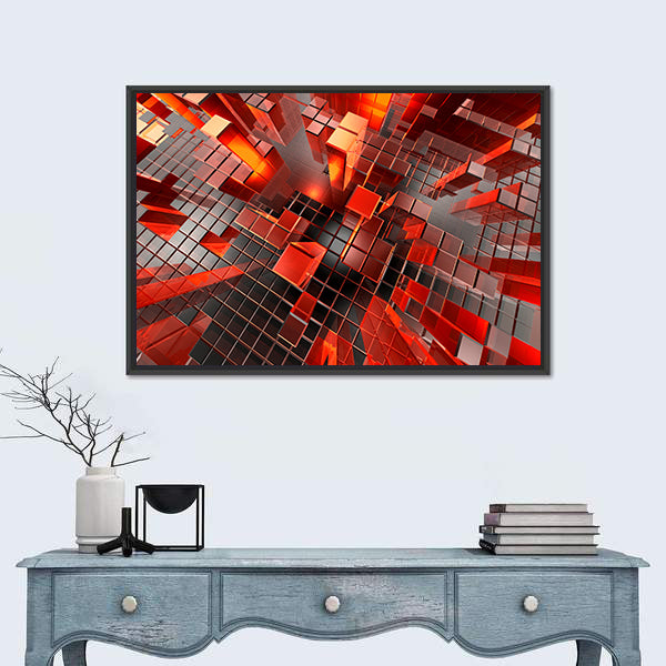 Futuristic Geometric City Blocks Abstract Canvas Wall Art