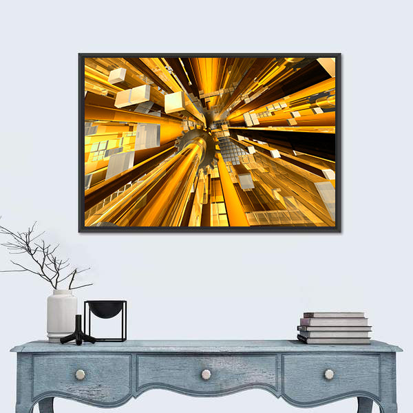Golden Mechanical Hub Abstract Canvas Wall Art