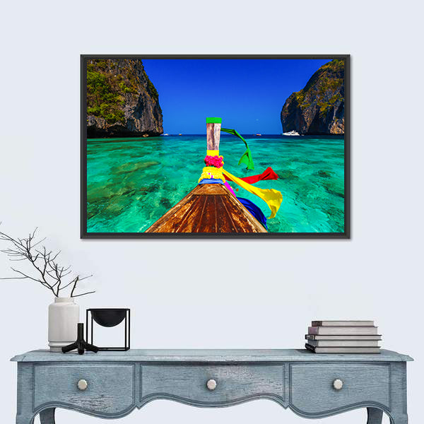 Traditional Longtail Boat In Maya Bay Canvas Wall Art