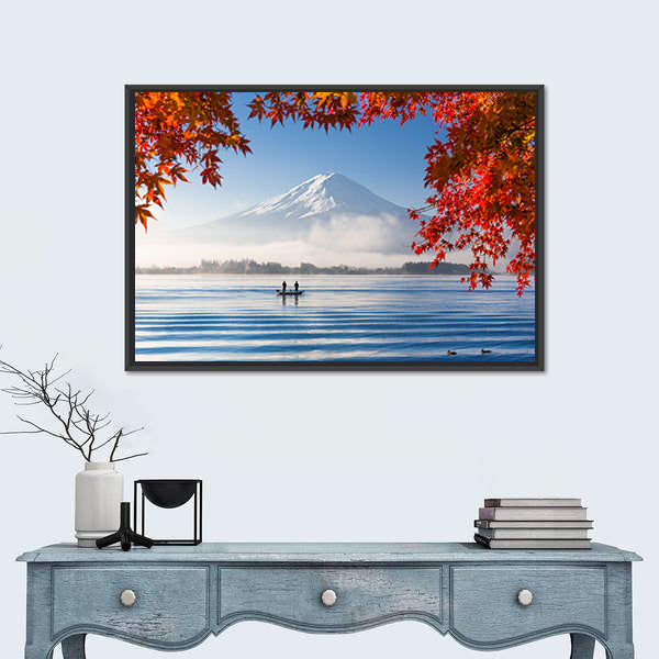 Fuji Mountain Lake In Autumn Canvas Wall Art
