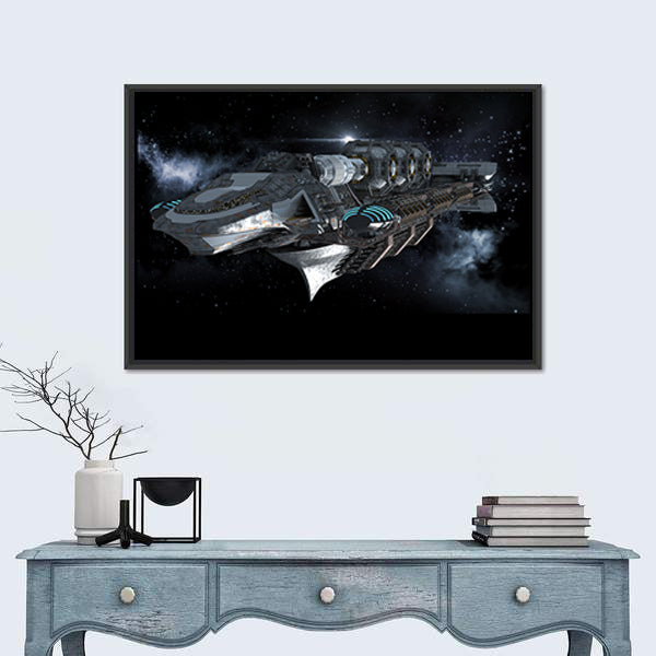 Alien Battleship in Deep Space Canvas Wall Art