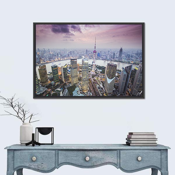 Pudong Financial District In Shanghai Canvas Wall Art