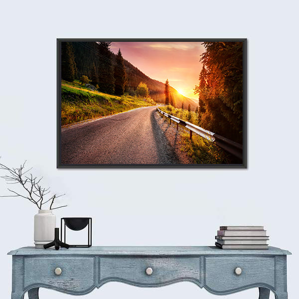 Mountain Road at Sunset in Kazakhstan Canvas Wall Art