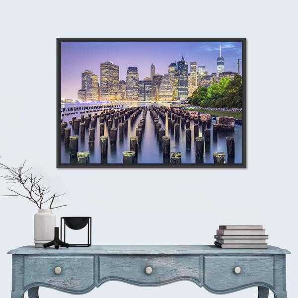 New York City Skyline At Night Canvas Wall Art