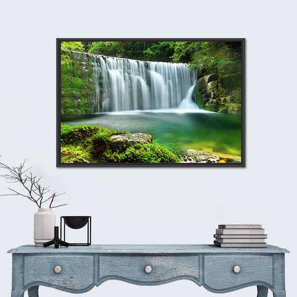 Emerald Lake Forest Waterfall Canvas Wall Art