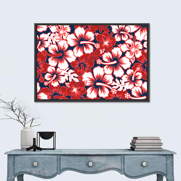 Surf Floral Hibiscus Seamless Pattern Canvas Wall Art