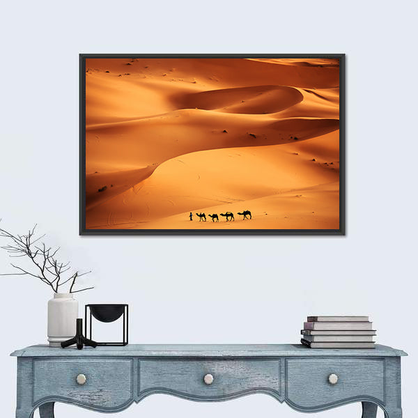 Camel Caravan Across Sahara Sand Dunes Canvas Wall Art