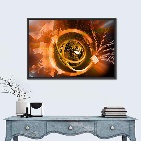 Wired Globe with Binary Code Canvas Wall Art