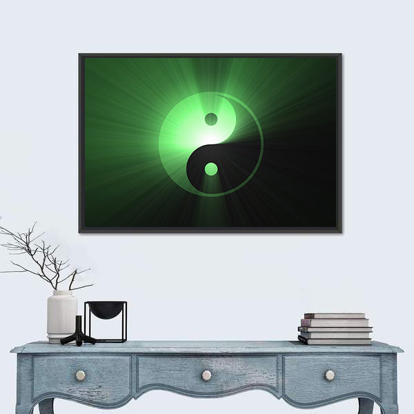 Glowing Green Yin Yang Canvas Wall Art