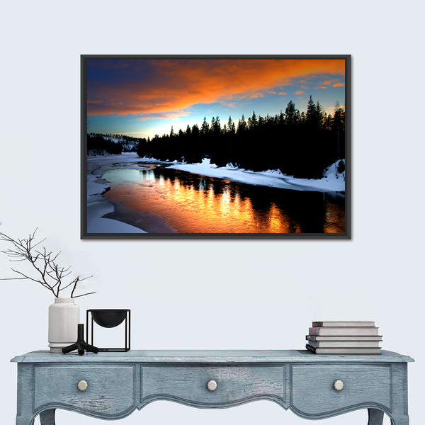 Winter River From Lapland Canvas Wall Art