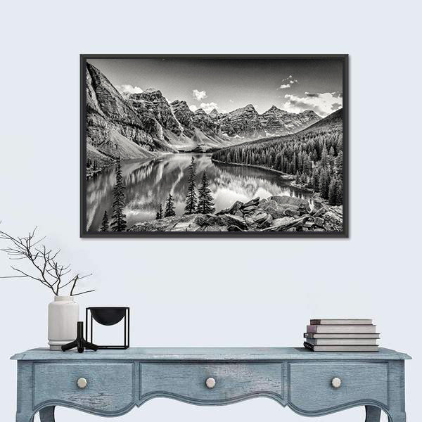 Glacial Mountain Lake with Pine Reflections Canvas Wall Art
