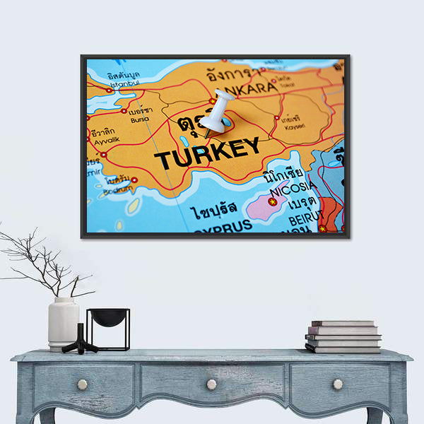Turkey Map With Push Pin Canvas Wall Art