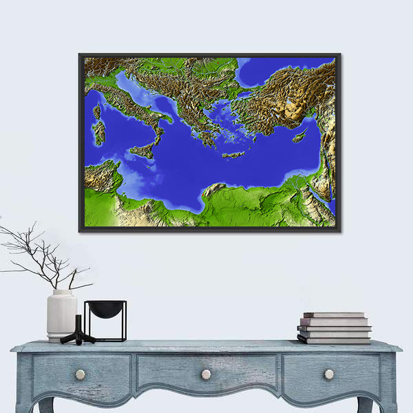 Shaded Relief Map of the Mediterranean Canvas Wall Art
