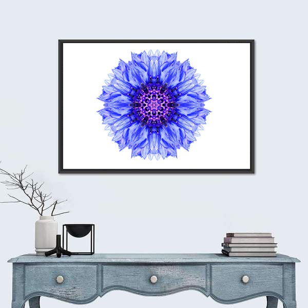 Blue Cornflower Mandala Canvas Wall Art