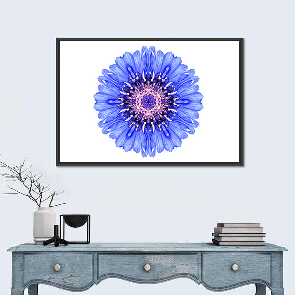 Blue Cornflower Mandala Canvas Wall Art