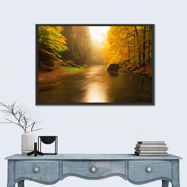 Sunset Above Mountain River Canvas Wall Art
