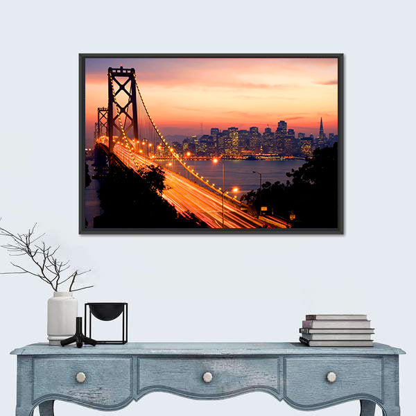 San Francisco And Bay Bridge At Sunset Canvas Wall Art