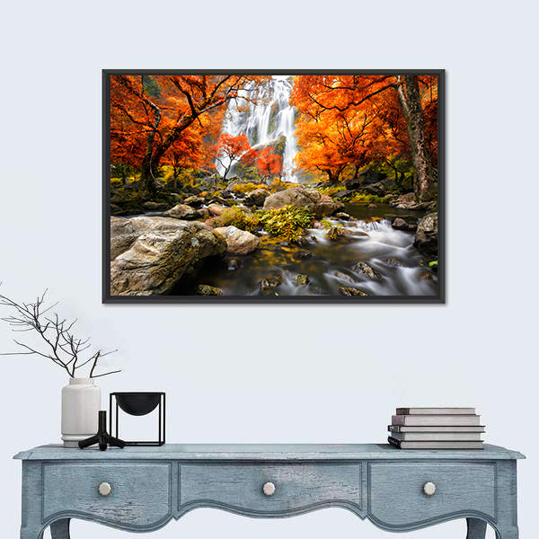 Autumn Waterfall In Kanchanaburi Thailand Canvas Wall Art