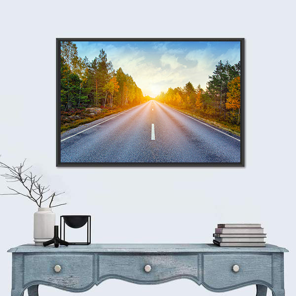 Scenic Road In Sweden Canvas Wall Art