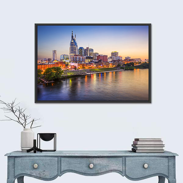 Nashville Skyline on the Cumberland River Canvas Wall Art