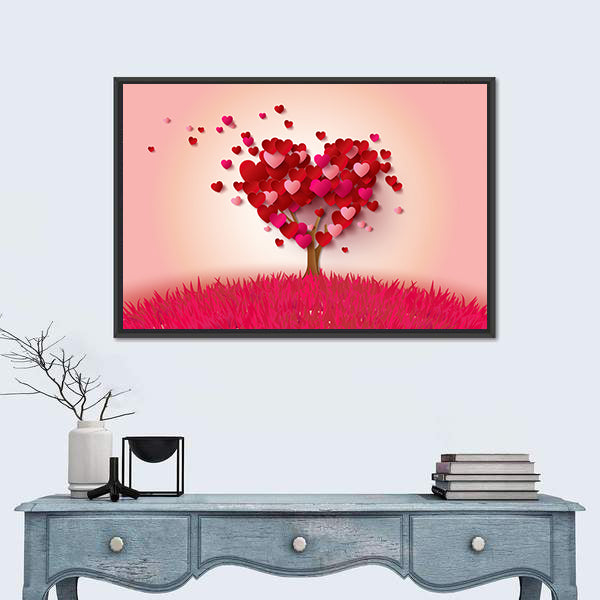 Love Tree With Heart Leaves Canvas Wall Art