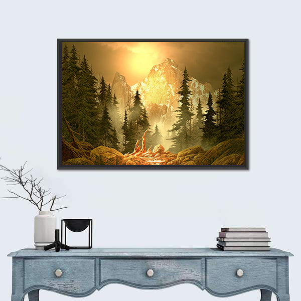 Mountain Stream at Golden Hour Canvas Wall Art