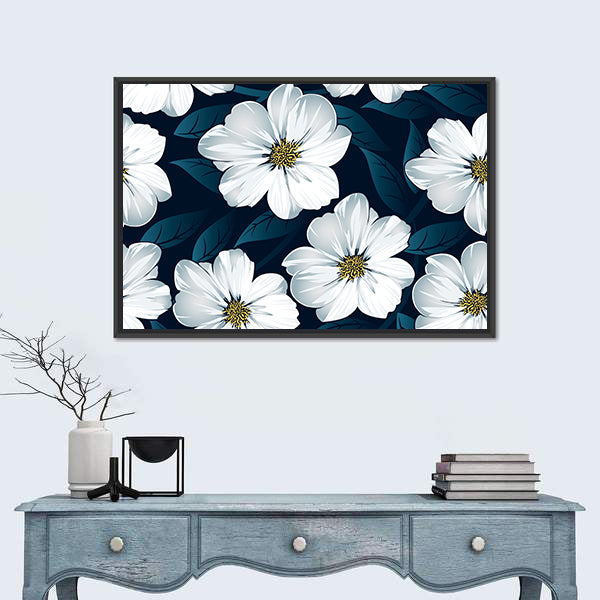 White Floral Seamless Pattern Canvas Wall Art