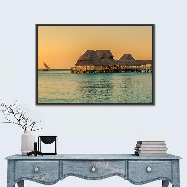 Bar On Water At Sunset In Zanzibar Tanzania Canvas Wall Art